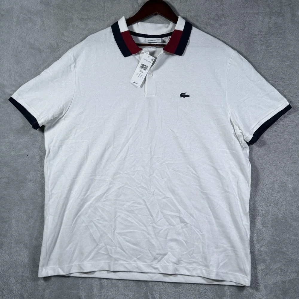 Lacoste Polo Shirt Mens 3XL 8 White Regular Fit Pique Cotton Short Sleeve - Picture 2 of 10